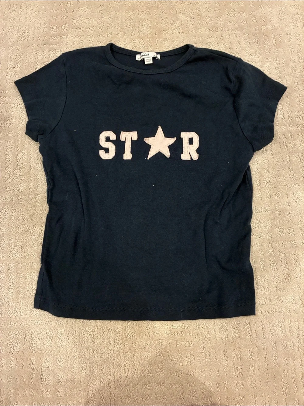 J. Crew Navy Tee with Pale Pink STAR Appliqué